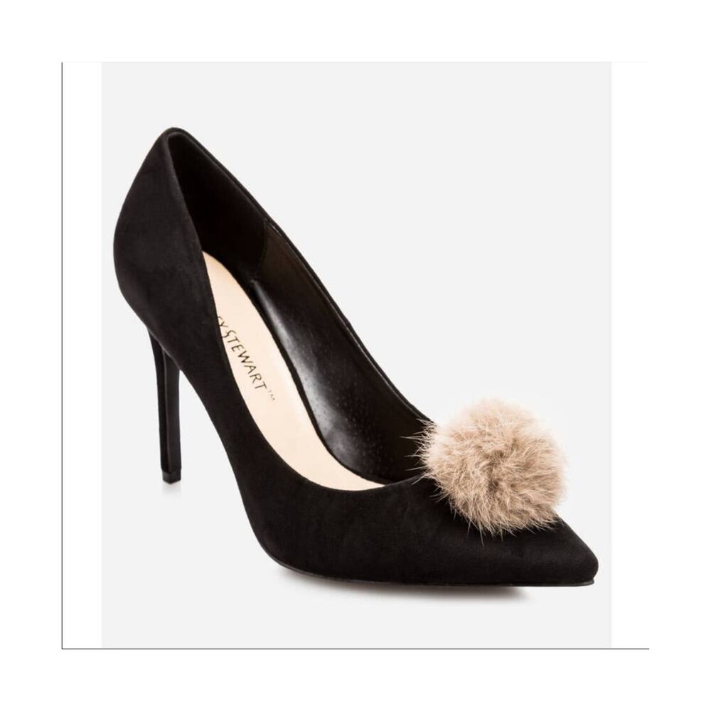 Ashley Stewart | 10W NIB Black Heel Pump Fur Pom Pom